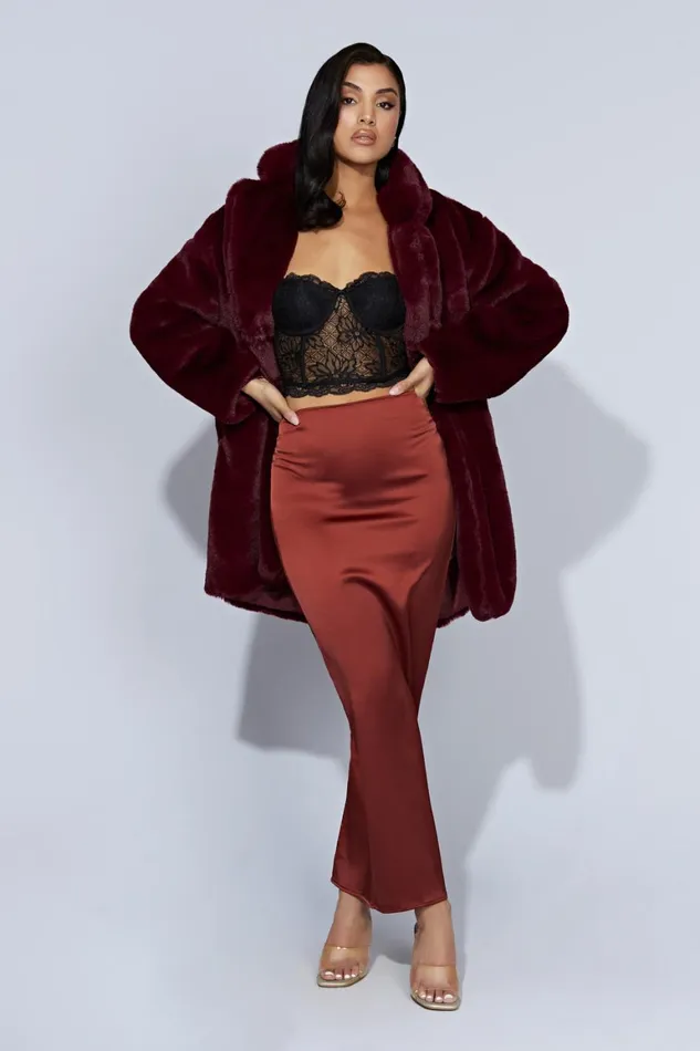 Women Mariah Maxi Satin Skirt 8211 Cherry Chocolate Cherry Chocolate Meshki Skirts