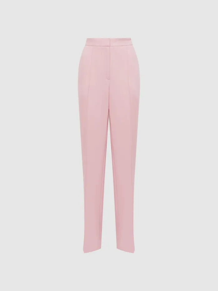 Women Marina Wide Leg Split Hem Trousers Pink Reiss Trousers