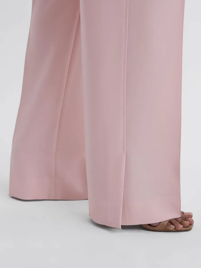Women Marina Wide Leg Split Hem Trousers Pink Reiss Trousers