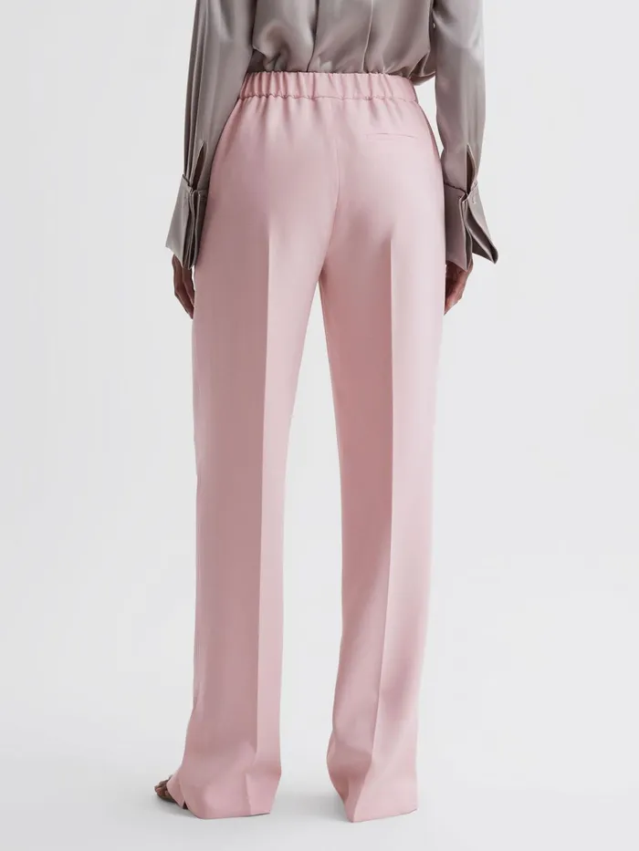 Women Marina Wide Leg Split Hem Trousers Pink Reiss Trousers