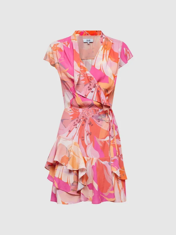 Women Marseille Tropical Print Layered Mini Dress Pinkcoral Reiss Dresses