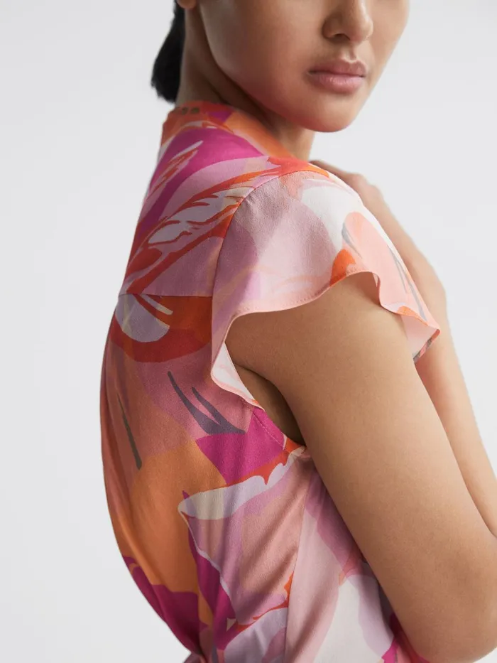 Women Marseille Tropical Print Layered Mini Dress Pinkcoral Reiss Dresses