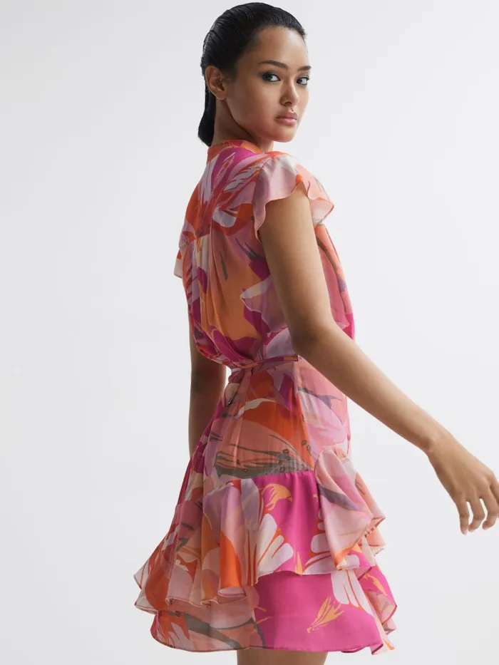 Women Marseille Tropical Print Layered Mini Dress Pinkcoral Reiss Dresses