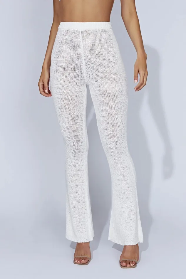 Women Mary Knit Flared Pants 8211 White White Meshki Pants