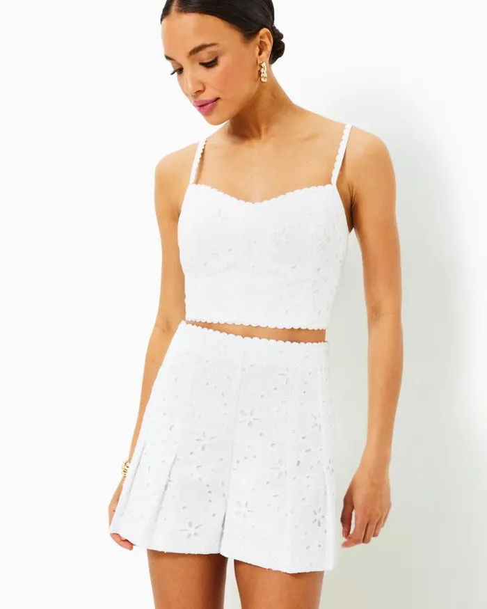 Women Matching Sets Lilly Pulitzer Winslow Eyelet Top and Short Set Resort White Sealife Eyelet