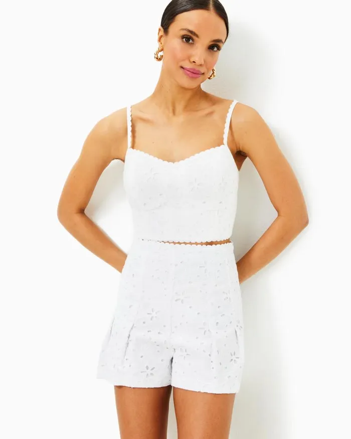Women Matching Sets Lilly Pulitzer Winslow Eyelet Top and Short Set Resort White Sealife Eyelet