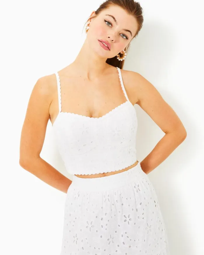 Women Matching Sets Lilly Pulitzer Winslow Eyelet Top and Short Set Resort White Sealife Eyelet