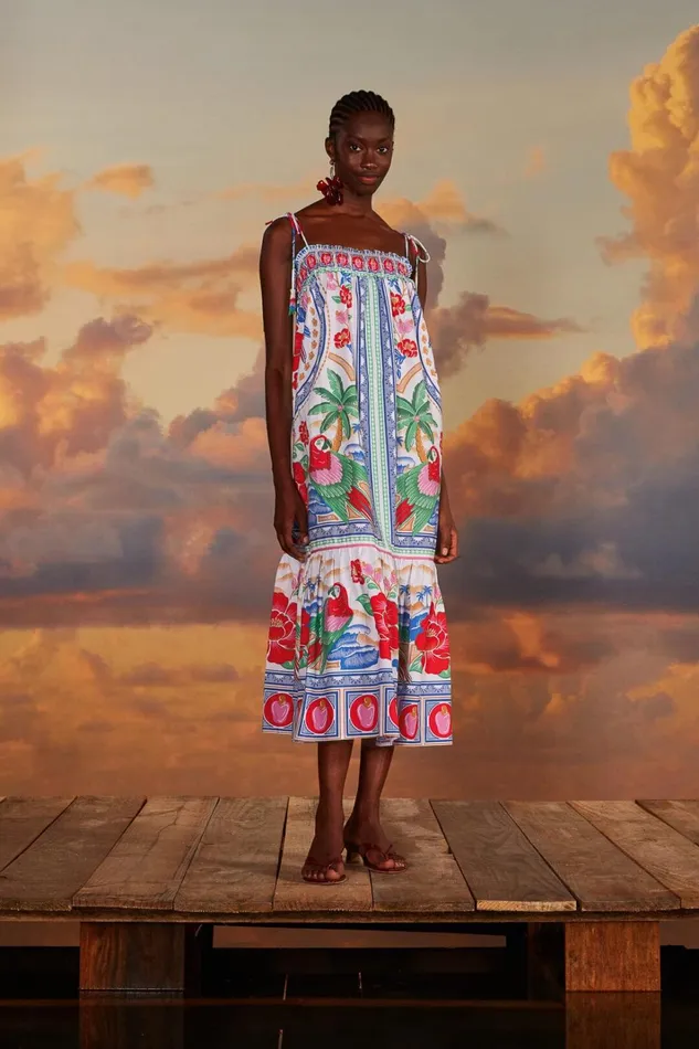 Women Maxi Dresses Farm Rio OffWhite Flowers Beach Maxi Dress