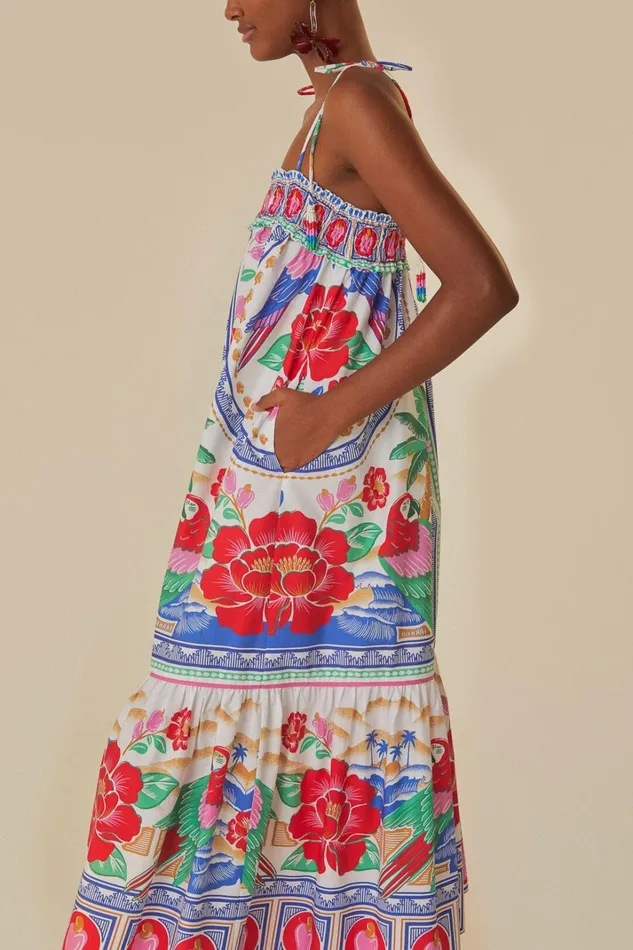 Women Maxi Dresses Farm Rio OffWhite Flowers Beach Maxi Dress