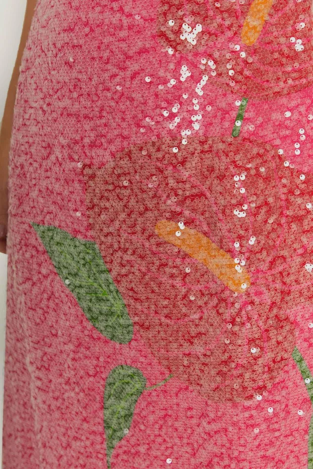 Women Maxi Dresses Farm Rio Pink Anthurium Flowers Slip Maxi Dress