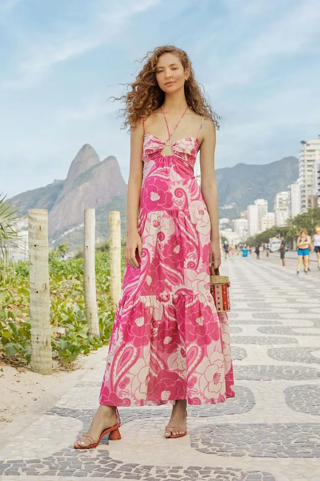 Women Maxi Dresses Farm Rio Pink Tropical Groove Maxi Dress
