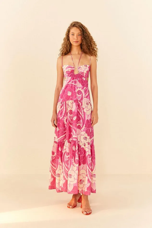 Women Maxi Dresses Farm Rio Pink Tropical Groove Maxi Dress