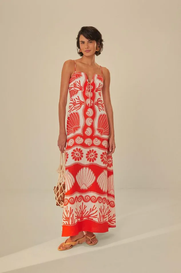Women Maxi Dresses Farm Rio White Ainika Shell Lenzing Ecovero Euroflax Maxi Dress