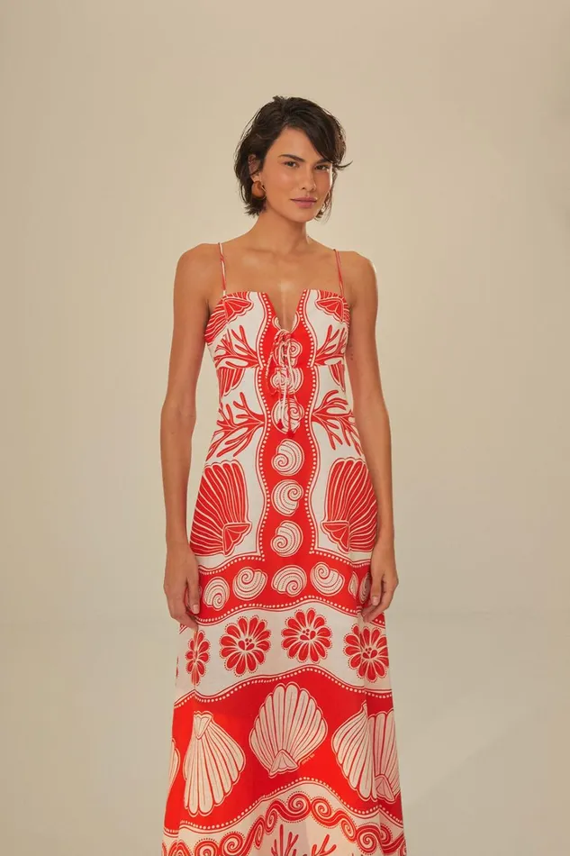 Women Maxi Dresses Farm Rio White Ainika Shell Lenzing Ecovero Euroflax Maxi Dress