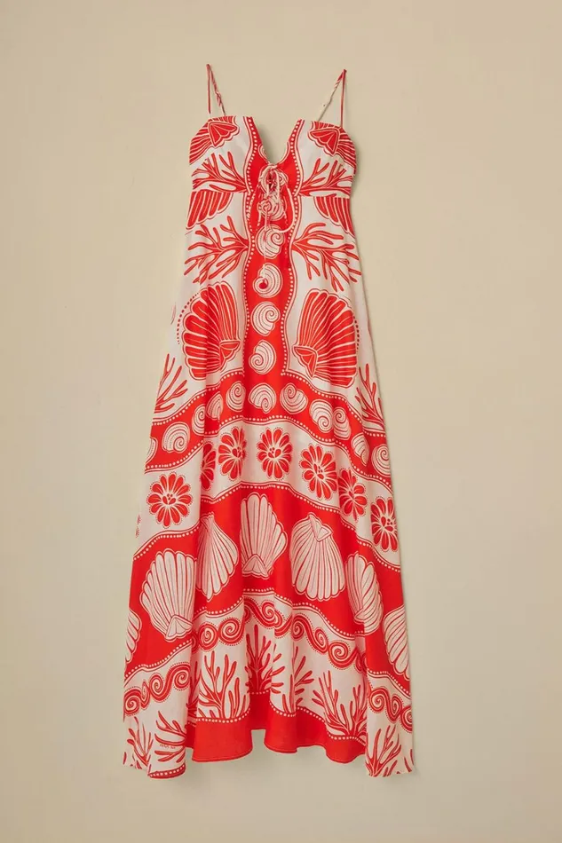 Women Maxi Dresses Farm Rio White Ainika Shell Lenzing Ecovero Euroflax Maxi Dress