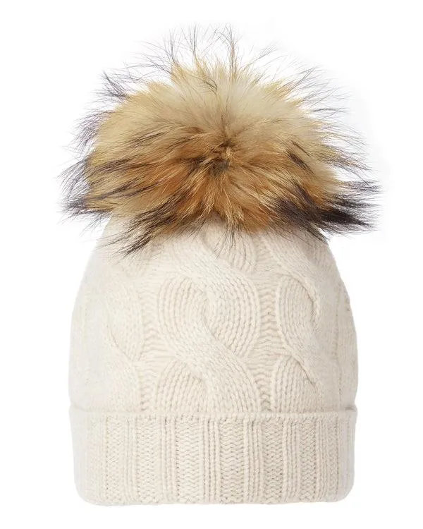 WomenMen Unisex Chunky Cable Cashmere Hat With PomIn Heather Beige Brown Heather Beige Brown NPeal Hats