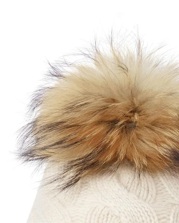 WomenMen Unisex Chunky Cable Cashmere Hat With PomIn Heather Beige Brown Heather Beige Brown NPeal Hats