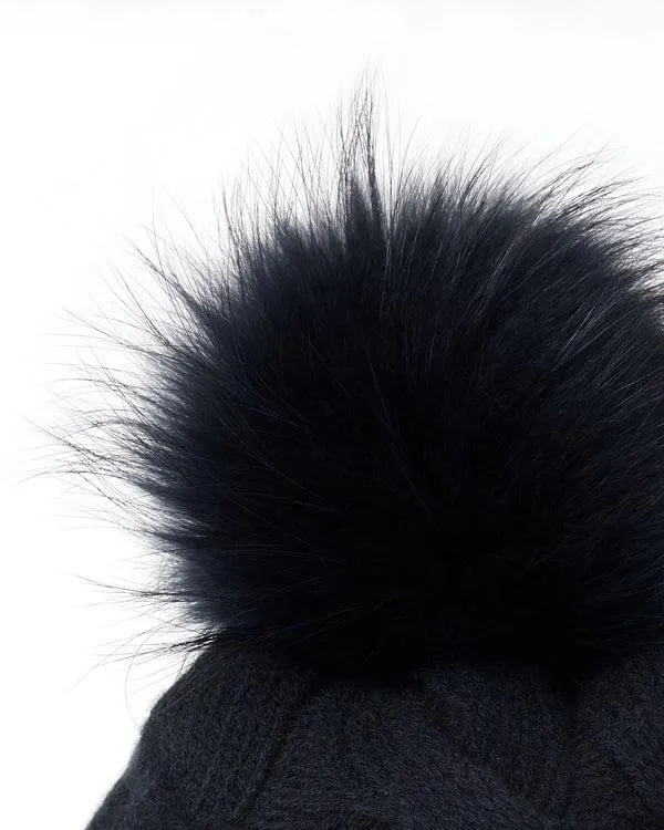 WomenMen Unisex Chunky Cable Cashmere Hat With PomIn Navy Blue Navy Blue NPeal Hats