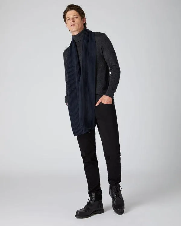 WomenMen Unisex Chunky Rib Cashmere ScarfIn Navy Blue Navy Blue NPeal Cashmere Scarves