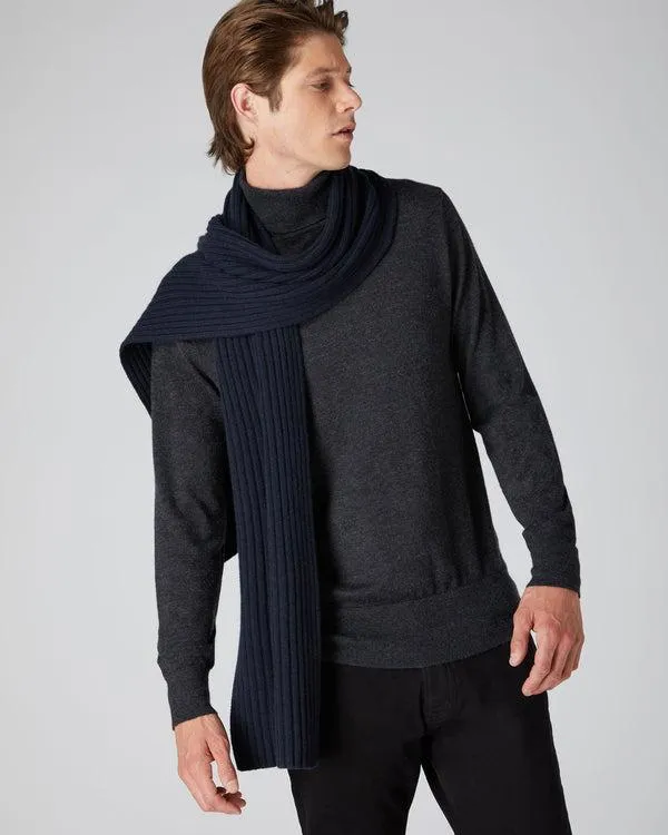 WomenMen Unisex Chunky Rib Cashmere ScarfIn Navy Blue Navy Blue NPeal Cashmere Scarves