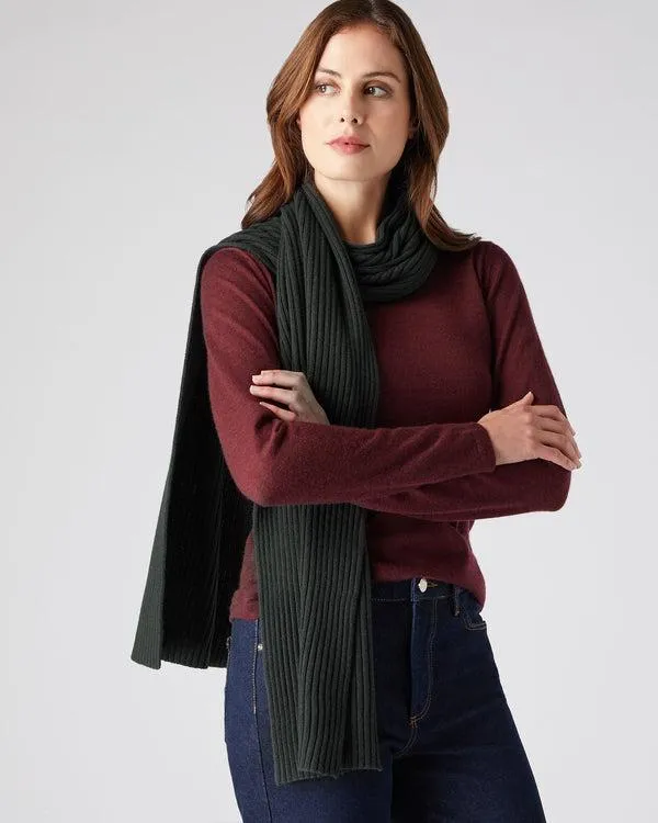 WomenMen Unisex Short Ribbed Cashmere ScarfIn Dark Green Dark Green NPeal Cashmere Scarves