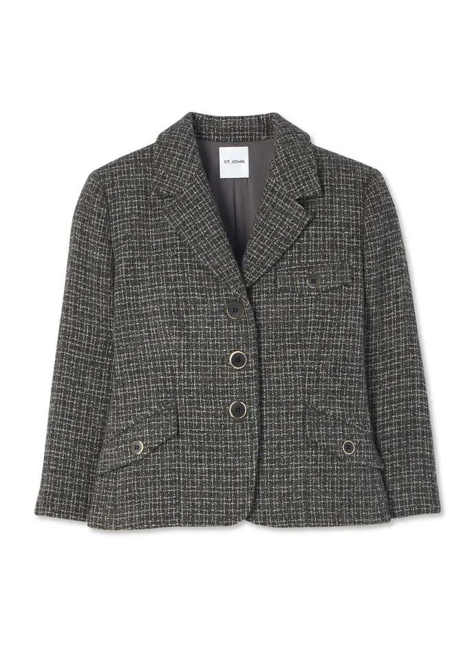 Women Micro Pattern Tweed 34 Sleeve Jacket Light Gray Multi St John Light Jackets