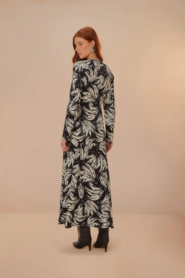 Women Midi Dresses Farm Rio Black Bossa Banana Lenzing Ecovero Viscose Midi Dress