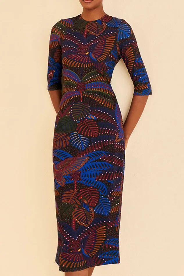 Women Midi Dresses Farm Rio Black Midnight Island Short Sleeve Midi Dress