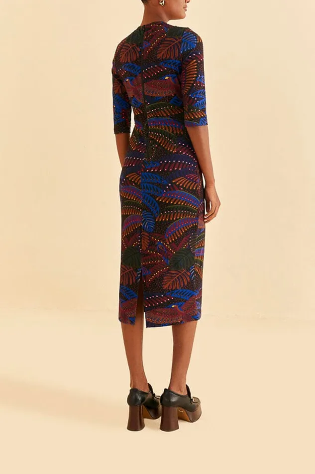 Women Midi Dresses Farm Rio Black Midnight Island Short Sleeve Midi Dress