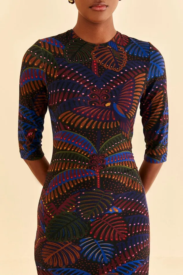 Women Midi Dresses Farm Rio Black Midnight Island Short Sleeve Midi Dress