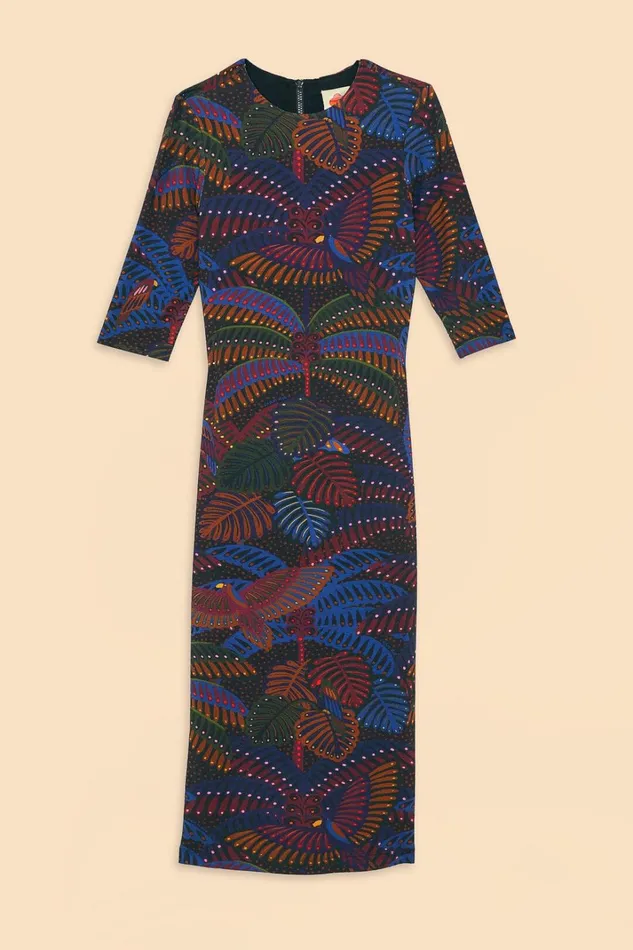 Women Midi Dresses Farm Rio Black Midnight Island Short Sleeve Midi Dress