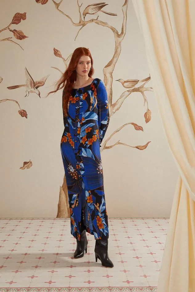 Women Midi Dresses Farm Rio Black Pietra Floral Lenzing Ecovero Viscose Midi Dress