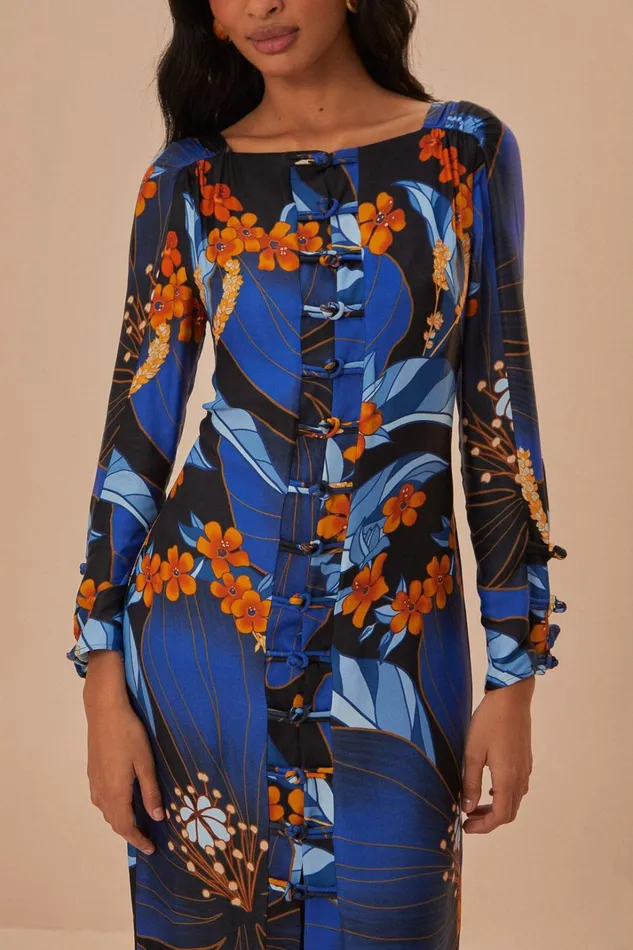 Women Midi Dresses Farm Rio Black Pietra Floral Lenzing Ecovero Viscose Midi Dress