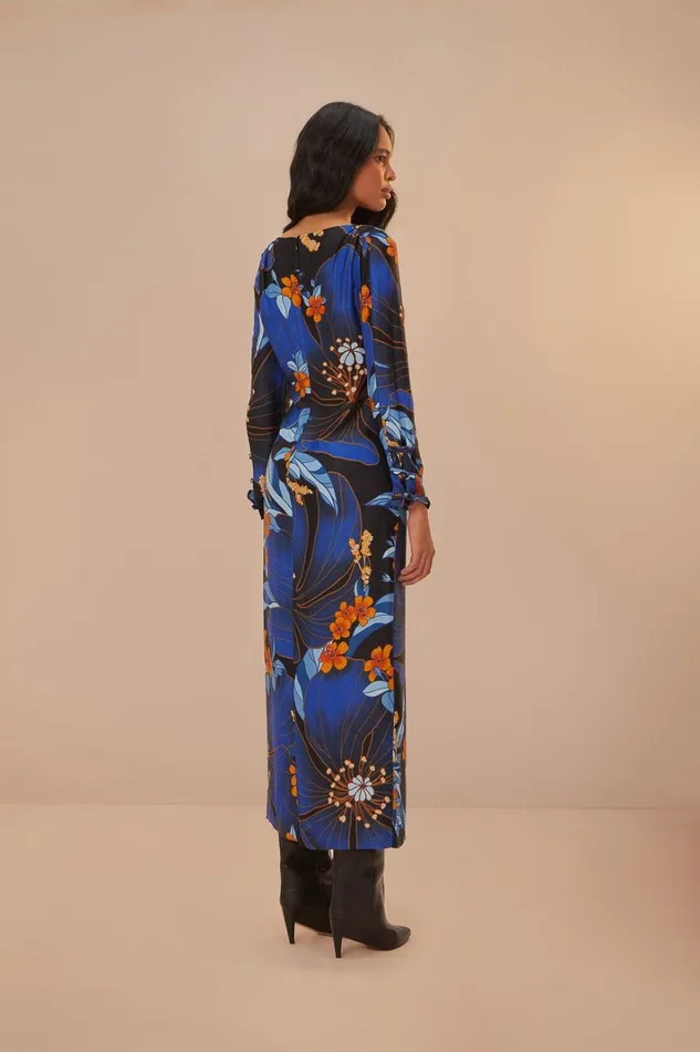 Women Midi Dresses Farm Rio Black Pietra Floral Lenzing Ecovero Viscose Midi Dress