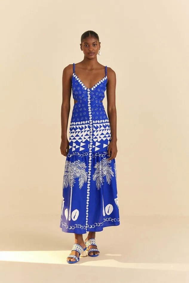 Women Midi Dresses Farm Rio Blue Mixed Ondina Midi Dress