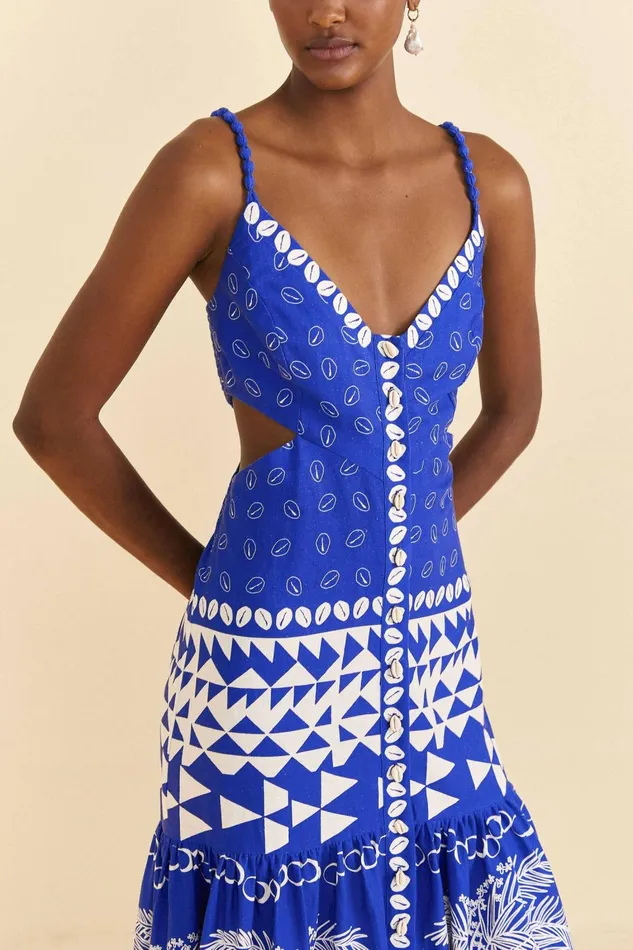 Women Midi Dresses Farm Rio Blue Mixed Ondina Midi Dress