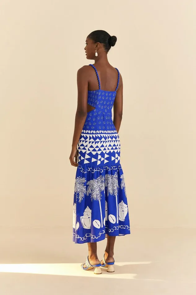 Women Midi Dresses Farm Rio Blue Mixed Ondina Midi Dress