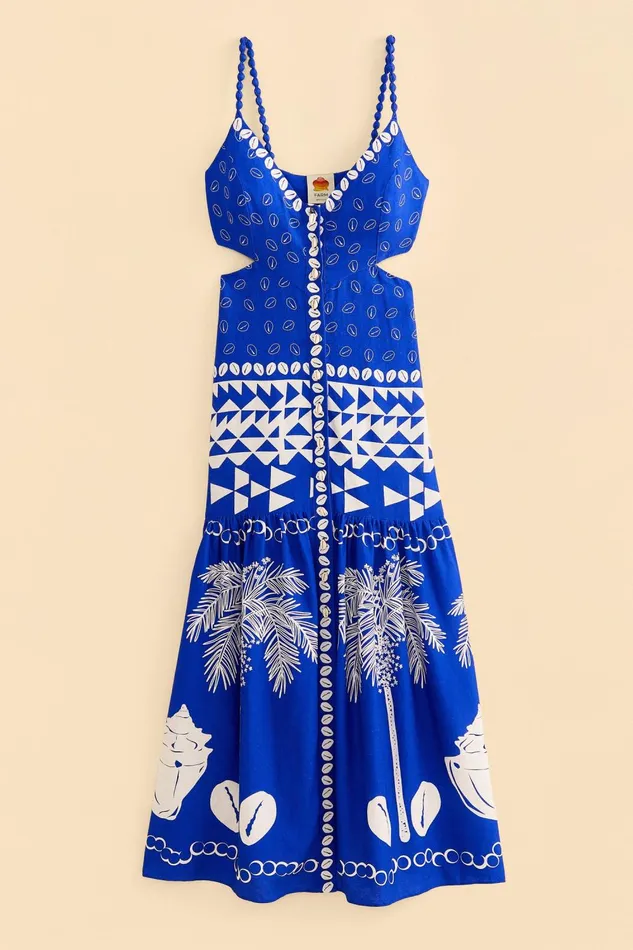 Women Midi Dresses Farm Rio Blue Mixed Ondina Midi Dress