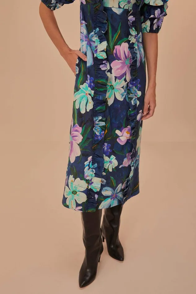 Women Midi Dresses Farm Rio Floraline Ruffle Short Sleeve Midi Dress