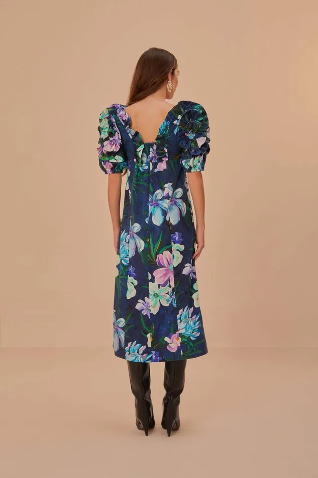 Women Midi Dresses Farm Rio Floraline Ruffle Short Sleeve Midi Dress