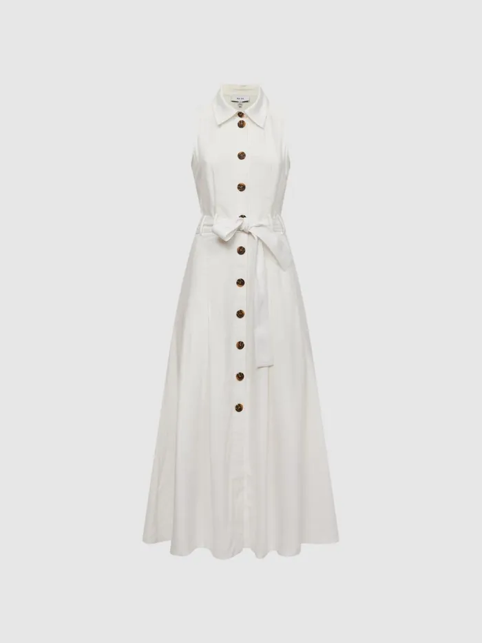 Women Milena Button Front Midi Dress Ivory Reiss Dresses