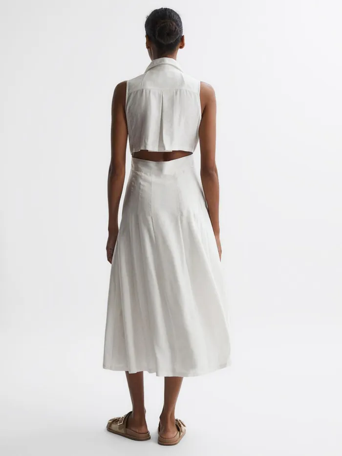 Women Milena Button Front Midi Dress Ivory Reiss Dresses