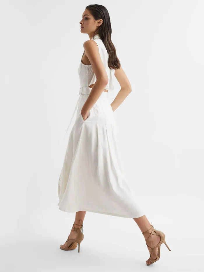 Women Milena Button Front Midi Dress Ivory Reiss Dresses