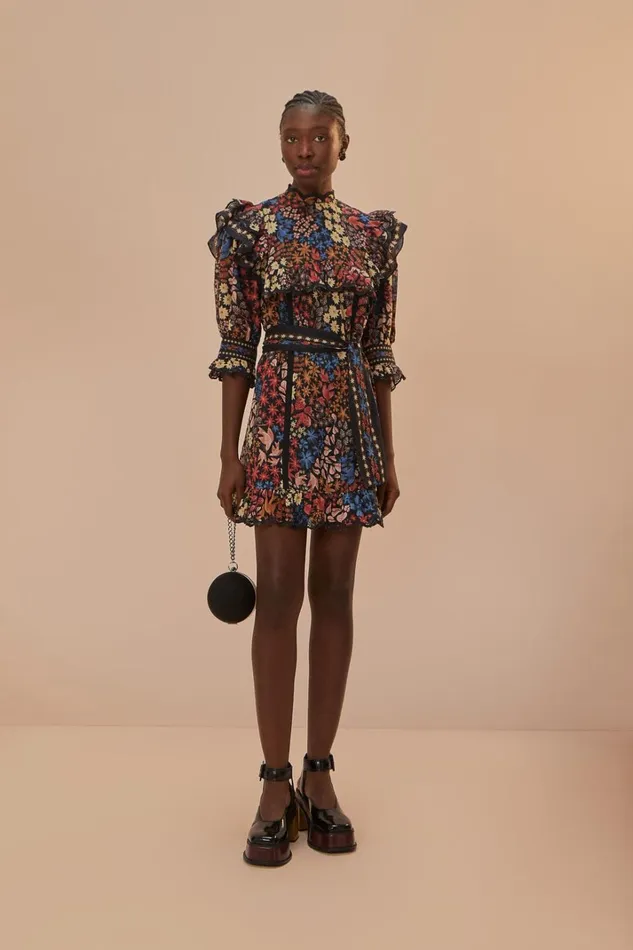 Women Mini Dresses Farm Rio Black Jujus Garden Mini Dress