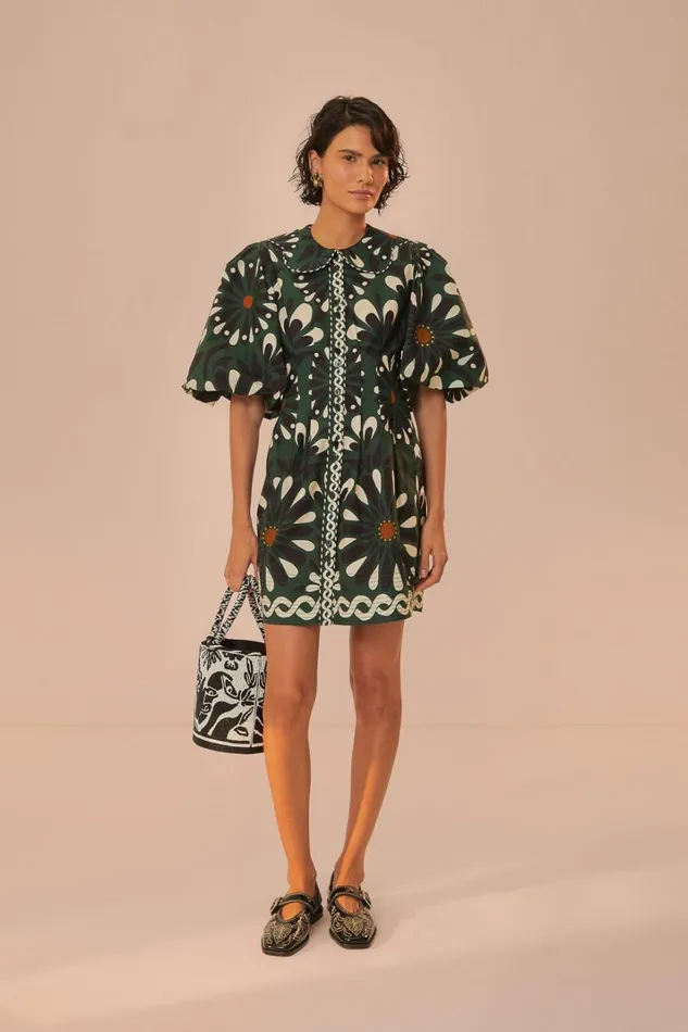 Women Mini Dresses Farm Rio Green Ainika Flowers Short Sleeve Mini Dress