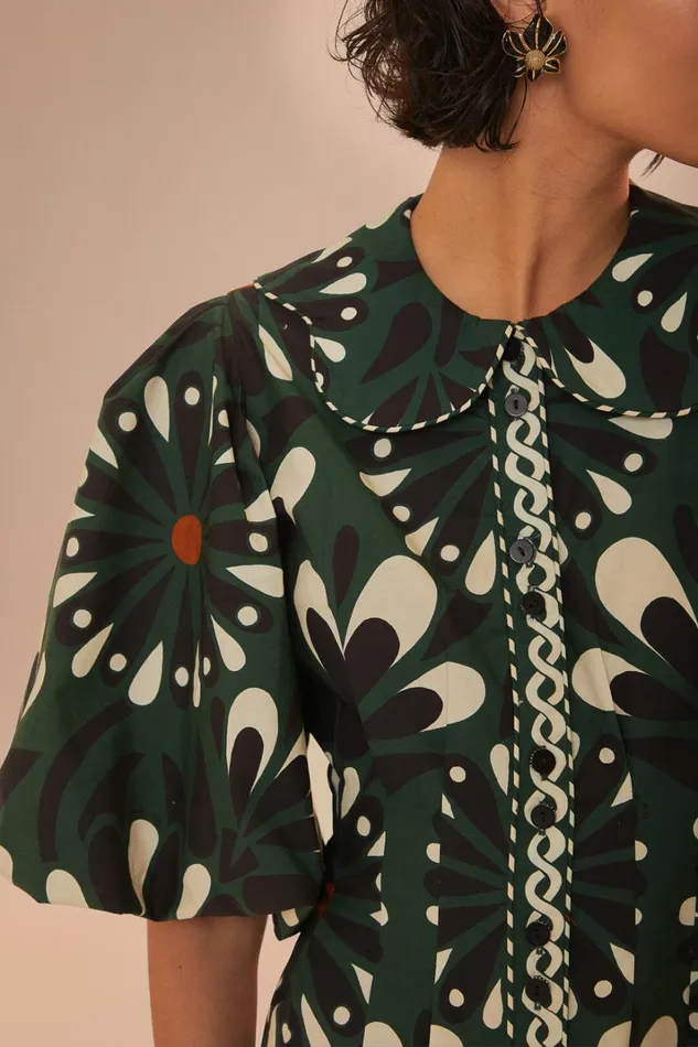 Women Mini Dresses Farm Rio Green Ainika Flowers Short Sleeve Mini Dress