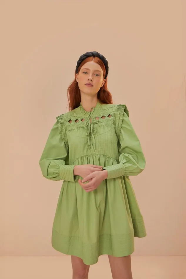 Women Mini Dresses Farm Rio Green Open Yoke Mini Dress