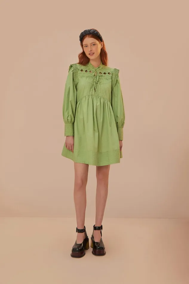 Women Mini Dresses Farm Rio Green Open Yoke Mini Dress
