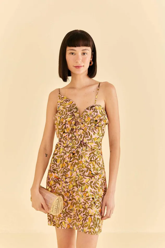 Women Mini Dresses Farm Rio Light Pink Star Fruit Flower Mini Dress