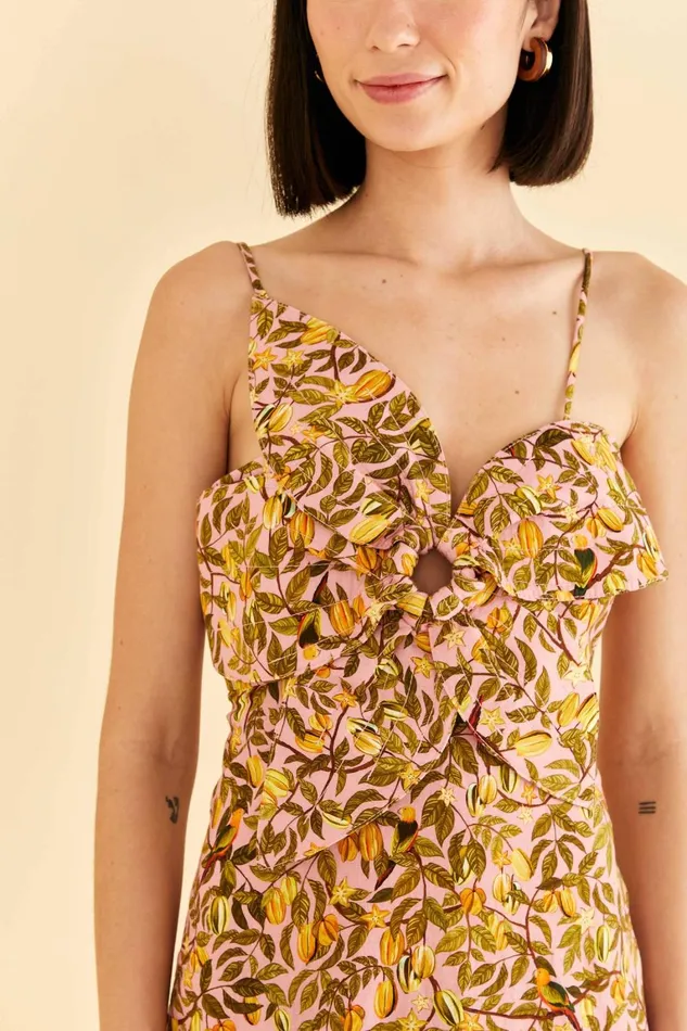 Women Mini Dresses Farm Rio Light Pink Star Fruit Flower Mini Dress